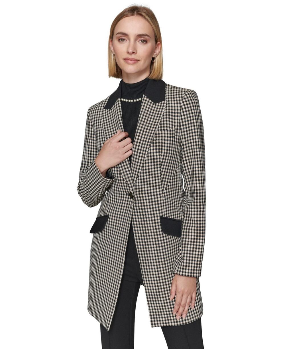 KARL LAGERFELD PARIS Checkered One-Button Blazer Multi Size 8 2983